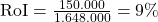 \text{RoI} = \frac {150.000}{1.648.000}=9\%